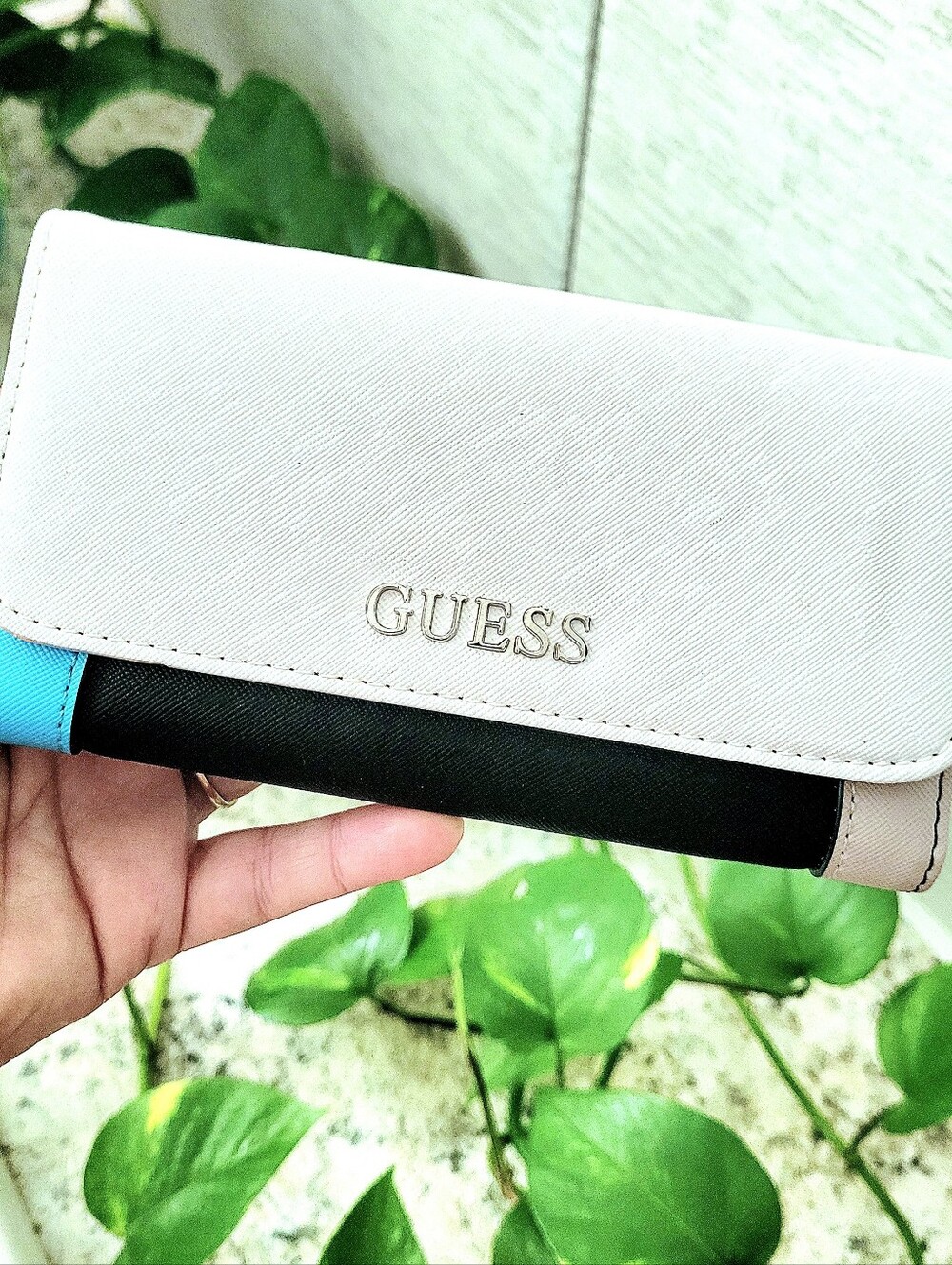 Super Cute GUESS Tri-Fold Wallet Black White and Blue
